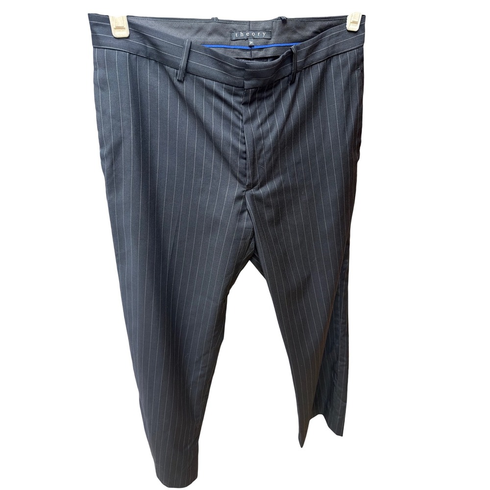 Theory Mens Pinstripe Dress Pants Navy Slim Straight Size 34x31